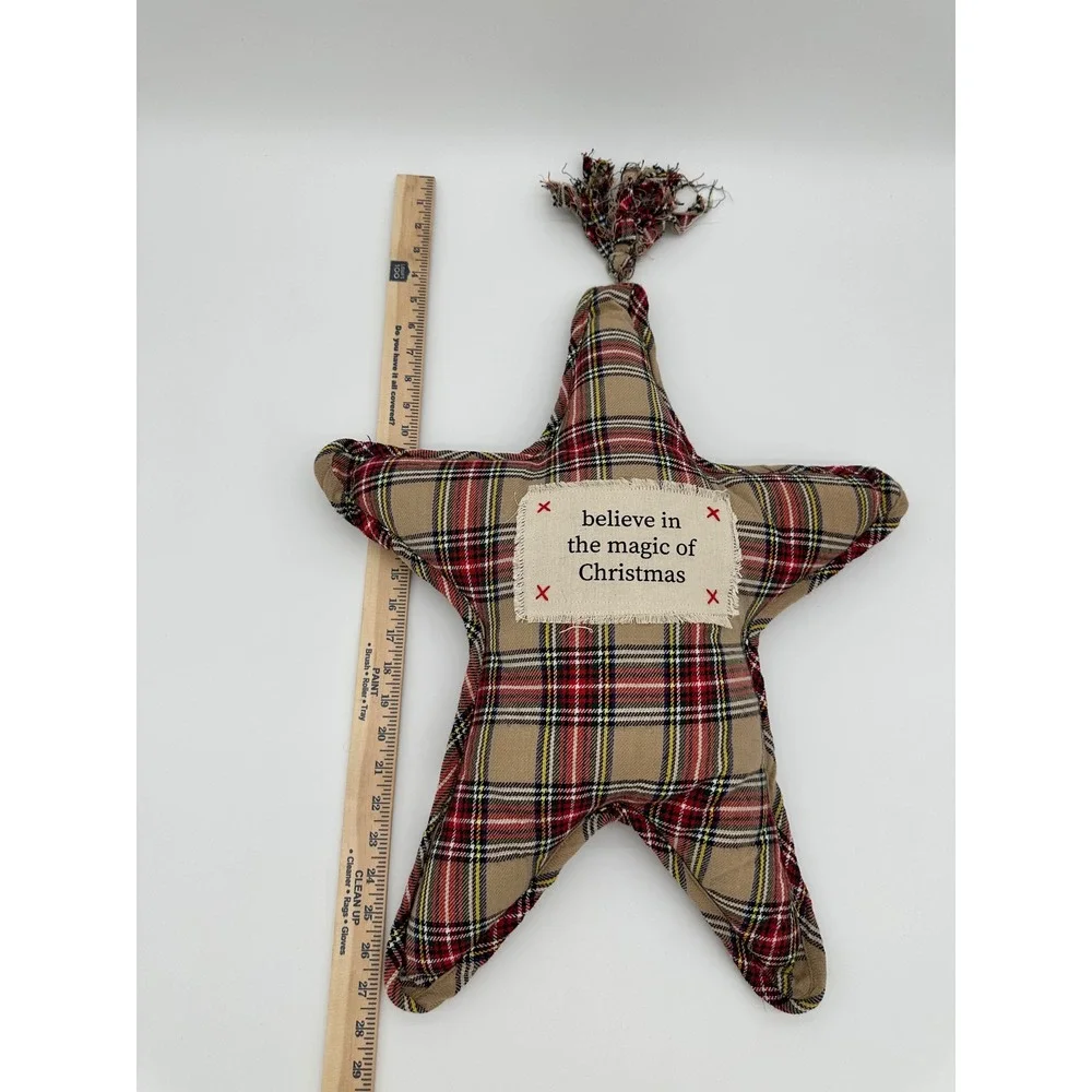 Mud Pie Plaid Star‎ Christmas Decor Believe Magic of Christmas Tan Red OS